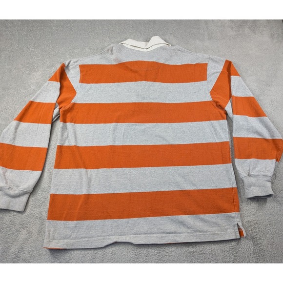 American Eagle Vintage Rugby Shirt Mens Large Orange Gray Striped Long Sleeve L - Picture 8 of 9